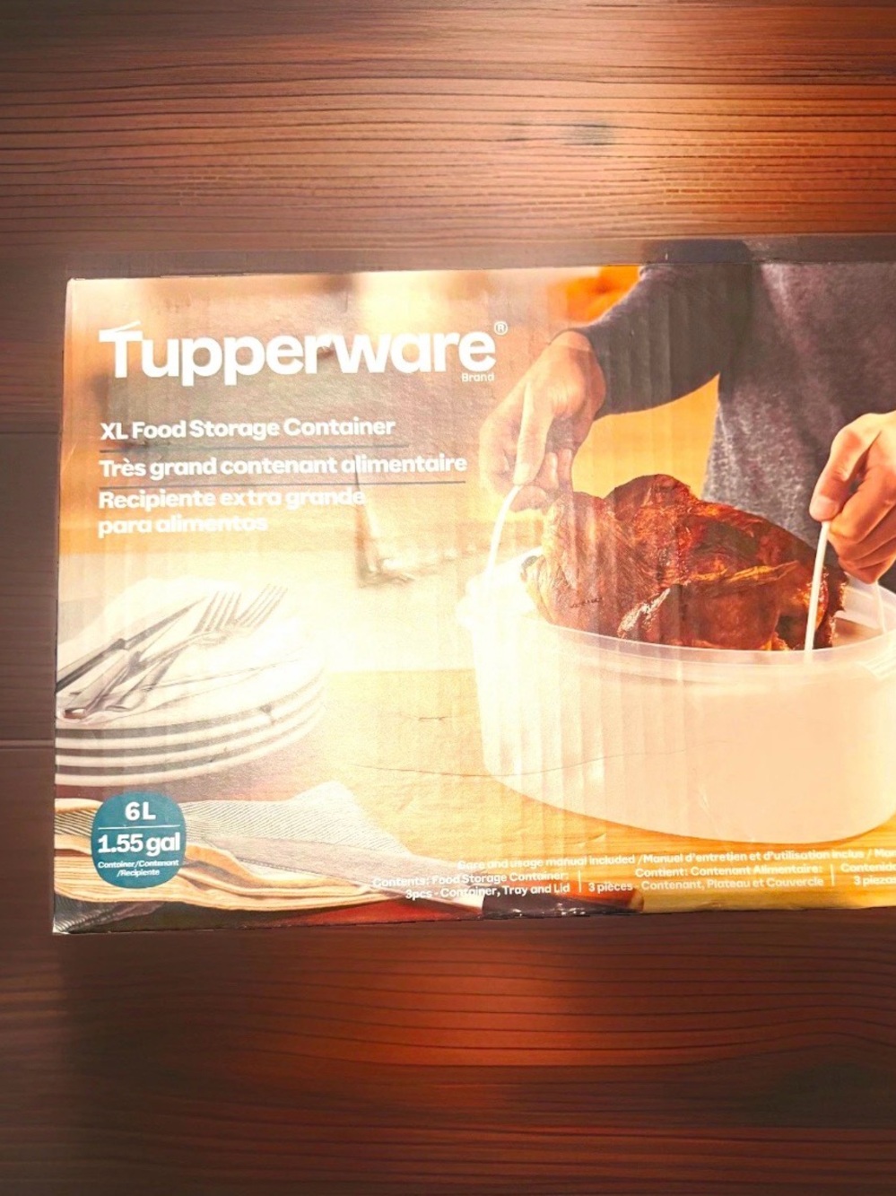 Tupperware XL Food Storage Container - White Plastic with Transparent Lid